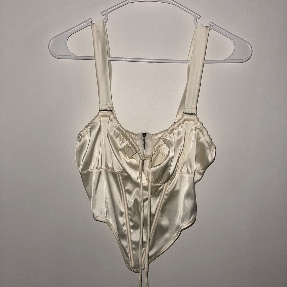 COPY - Satin Cream Corset CropTop with Tie from Shein